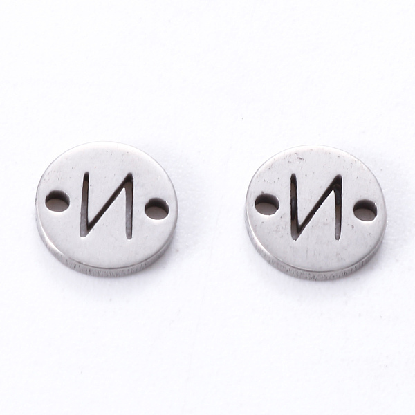 

PandaHall 201 Stainless Steel Links, Laser Cut, Flat Round with Letter, Letter.N, 6x6x1mm, Hole: 0.8mm 201 Stainless Steel Letter N