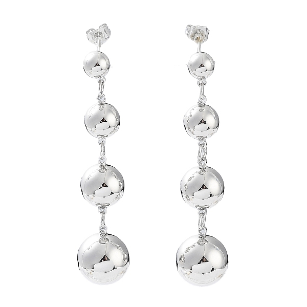 

PandaHall Brass Round Ball Dangle Stud Earrings for Women, Platinum, 52x12mm Brass Round