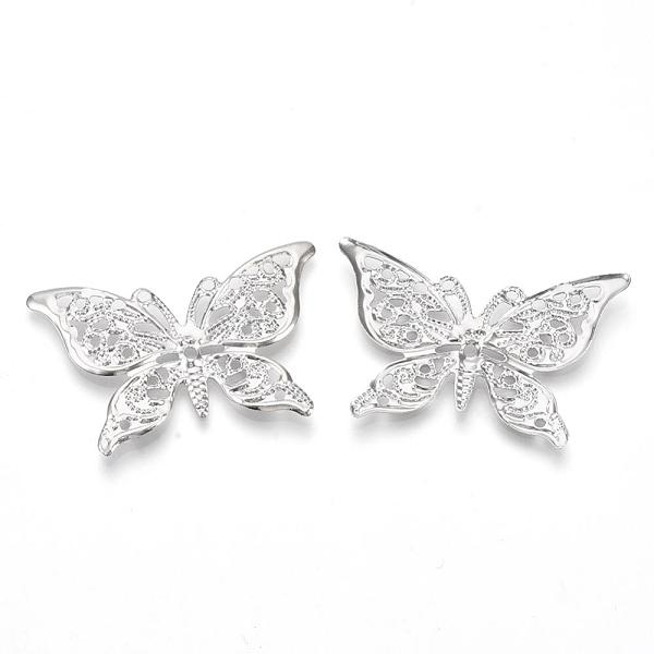

PandaHall Iron Pendants, Etched Metal Embellishments, Butterfly, Platinum, 26x39x1mm, Hole: 1mm Iron Butterfly