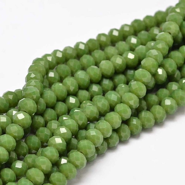 

PandaHall Faceted Rondelle Glass Beads Strands, Olive Drab, 6x4mm, Hole: 1mm, about 99pcs/strand, 17.7 inch Glass Rondelle Green