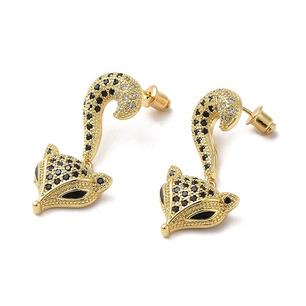 

PandaHall Fox Brass Dangle Stud Earrings, with Cubic Zirconia, Real 18K Gold Plated, 34x16mm Cubic Zirconia Fox