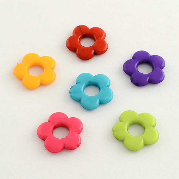 

PandaHall Opaque Acrylic Flower Bead Frames, Mixed Color, 20x4mm, Hole: 2mm, Inner diameter: 7mm Acrylic Flower Multicolor