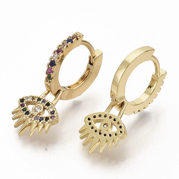 

PandaHall Brass Micro Pave Colorful Cubic Zirconia Dangle Hoop Earrings, Eye, Real 16K Gold Plated, 27mm, Pin: 1x1mm Cubic Zirconia Eye