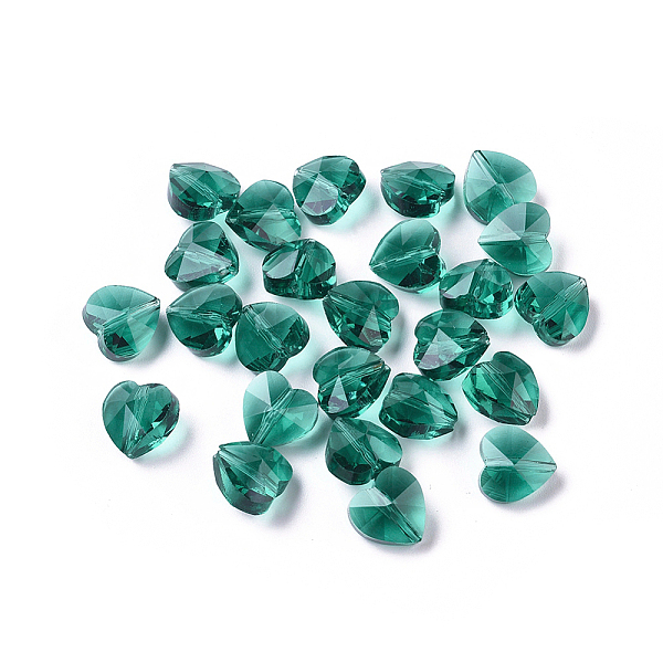 

PandaHall Transparent Glass Beads, Faceted, Heart, Teal, 10x10x7mm, Hole: 1~1.2mm Glass Heart Cyan