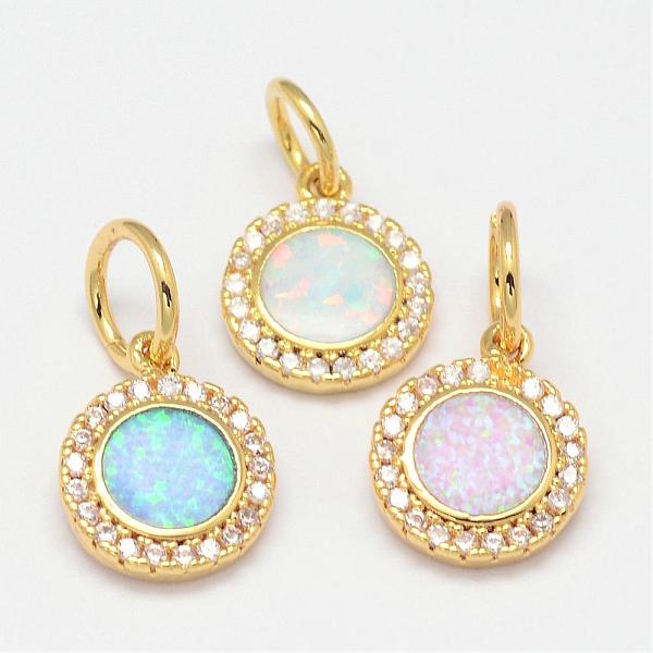 

PandaHall Brass Micro Pave Cubic Zirconia Charms, with Synthetic Opal, Flat Round, Golden, 12x9.5x2mm, Hole: 4mm Brass+Cubic Zirconia Flat..., Multicolor