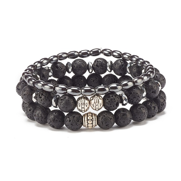 

PandaHall 3Pcs 3Style Natural Lava Rock & Alloy & Synthetic Hematite Beaded Stretch Bracelets Set, Essential Oil Gemstone Jewelry for Women...