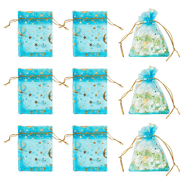 30Pcs Gold Stamping Moon Star Organza Drawstring Gift Bags