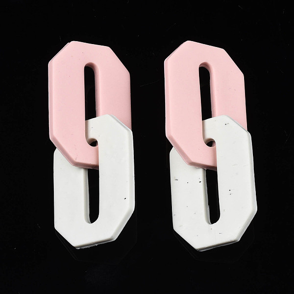 

PandaHall Handmade Polymer Clay Linking Rings, Double Hexagon, Pink & White, 61mm, Ring: 37x25x2.5mm Polymer Clay Hexagon Pink