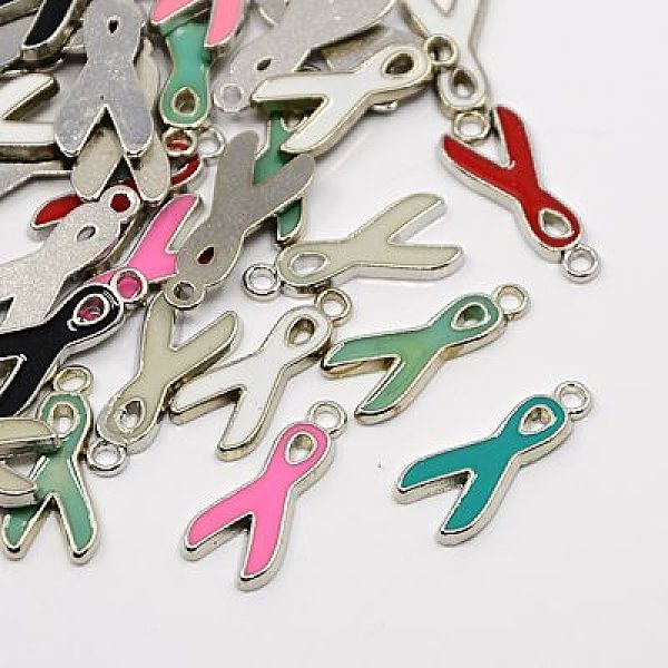 

PandaHall Alloy Enamel Pendants, Lead Free and Cadmium Free, Awareness Ribbon, Platinum Metal Color, Mixed Color, 19x8x1mm, Hole: 2mm..., Multicolor