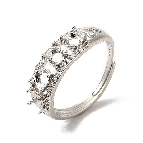 

PandaHall Adjustable Alloy Pad Ring Settings, with Clear Cubic Zirconia, Prong Ring Settings, 925 Sterling Silver Plated, Round: US Size 7...