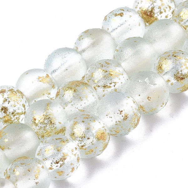 

PandaHall Frosted Spray Painted Glass Beads Strands, with Golden Foil, Round, Azure, 4~5mm, Hole: 0.9~1.2mm, about 95~103pcs/Strand, 13.78..., Blue