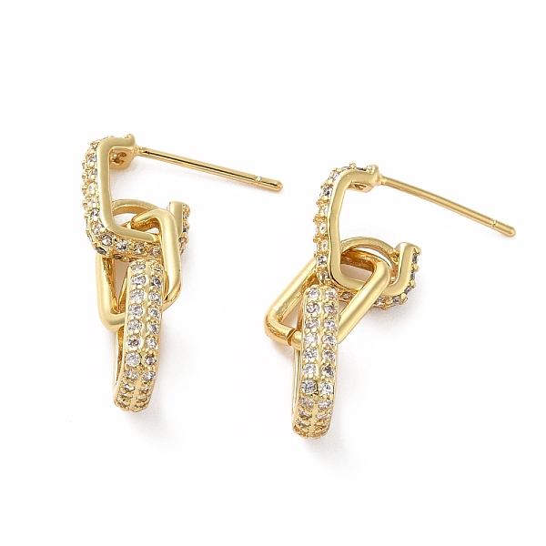 

PandaHall Cubic Zirconia Interlocking Oval Dangle Stud Earrings, Rack Plating Real 18K Gold Plated Brass Half Hoop Earrings for Women, Lead..., Clear