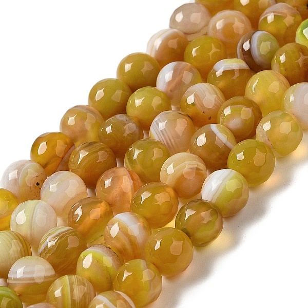 

PandaHall Natural Striped Agate/Banded Agate Beads Strands, Dyed & Heated, Faceted Round, Dark Goldenrod, 8mm, Hole: 1mm, about 46pcs/strand...