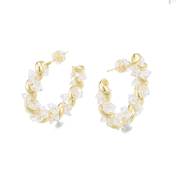 

PandaHall Clear Cubic Zirconia Twist C-shape Stud Earrings, Brass Half Hoop Earrings for Women, Real 18K Gold Plated, 31x29x6mm, Pin: 0.9mm...
