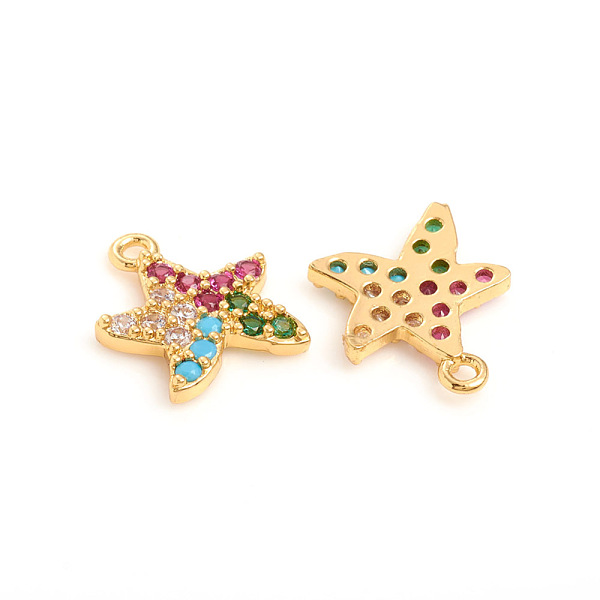 

PandaHall Brass Micro Pave Cubic Zirconia Pendants, Starfish, Golden, Colorful, 12x11x2mm, Hole: 1.2mm Brass+Cubic Zirconia Starfish