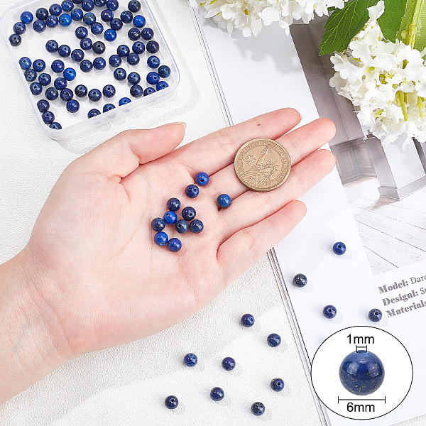 

PandaHall Olycraft Natural Lapis Lazuli Beads Strands, Dyed, Round, 6mm, Hole: 1mm, about 65pcs/strand, 15.5 inch Lapis Lazuli Round