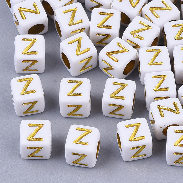 

PandaHall Plating Acrylic Beads, Horizontal Hole, Golden Metal Enlaced, Alphabet Style, Cube, Letter.Z, 5.5~6x5.5~6x5.5~6mm, Hole: 3.5mm..., Gold
