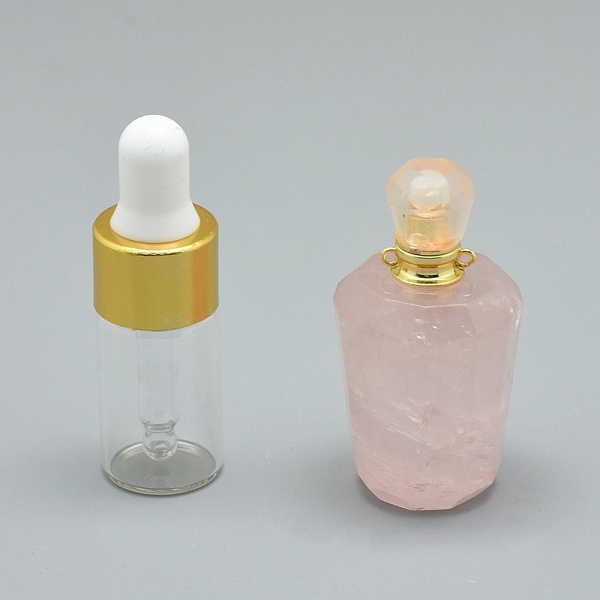 

PandaHall Faceted Natural Rose Quartz Openable Perfume Bottle Pendants, with Brass Findings and Glass Essential Oil Bottles, 40~48x21~25mm...