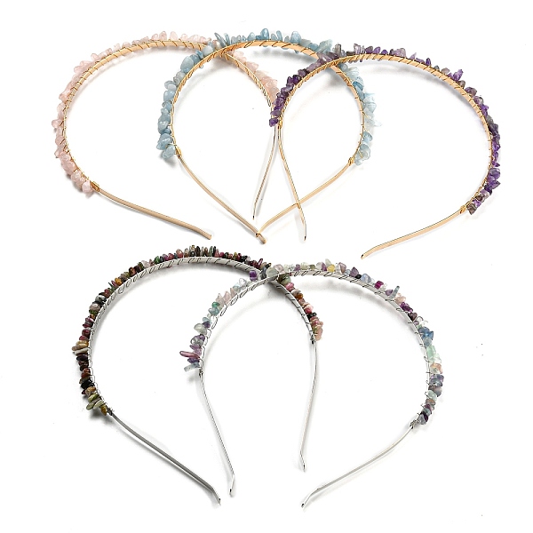 

PandaHall Brass Wire Wrapped Natural Gemstone Chip Hair Bands, with 304 Stainless Steel Hair Hoop, Hair Accessories for Women Girls...