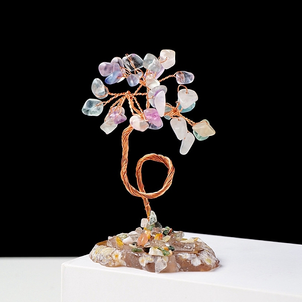 

PandaHall Natural Gemstone Chips and Natural Fluorite Pedestal Display Decorations, with Rose Gold Plated Brass Wires, Lucky Tree, 60~131mm...