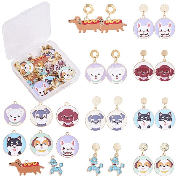 

PandaHall DIY Dog Earring Making Kit, Including Flat Round & Puppy Alloy Enamel Pendants, Alloy & 304 Stainless Steel Stud Earring Findings..., Multicolor