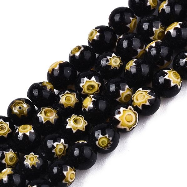 

PandaHall Round Millefiori Glass Beads Strands, Black, 6mm, Hole: 1mm, about 67pcs/strand, 14.7 inch Millefiori Lampwork Round Black