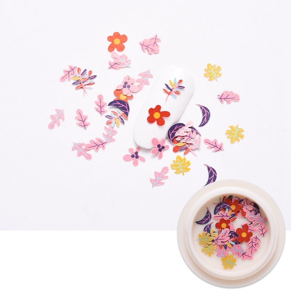 

PandaHall Paper Cabochons, Nail Art Decorations Accessories, Flower and Leaf, Pearl Pink, 6~9x4~7x0.2mm, about 50pcs/box Paper Flower Pink
