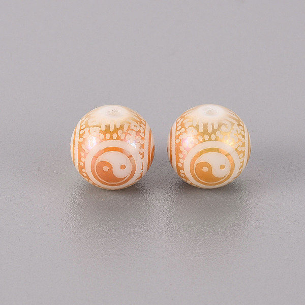 

PandaHall Electroplate Glass Beads, Round with Yin Yang Pattern, Rose Gold Plated, 10mm, Hole: 1.2mm Glass Round