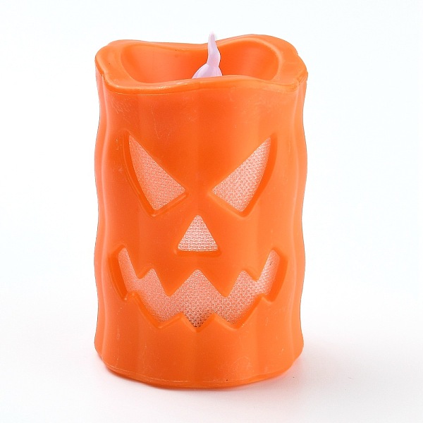 PandaHall Halloween Resin LED Skull Light, Candle Tea Lights, for Halloween Party, Built-in Battery, Orange, 97x69.5x59mm Resin Skull Orange