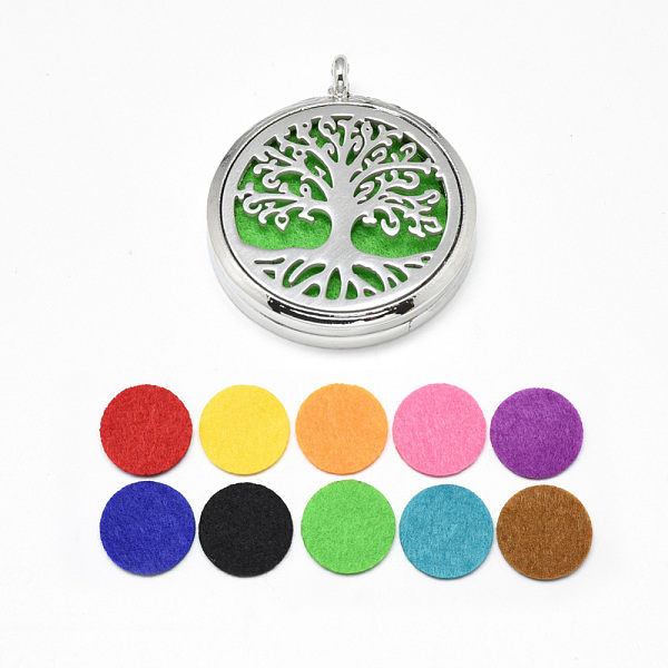 

PandaHall Alloy Diffuser Locket Pendants, with 304 Stainless Steel Findings and Random Single Color Non-Woven Fabric Cabochons Inside..., Multicolor
