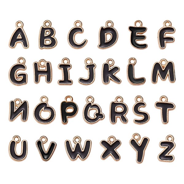 

PandaHall 78Pcs Alloy Enamel Charms, Light Gold, Letter A-Z, Black, 10x10mm, Hole: 1.5mm Alloy+Enamel Letter Black