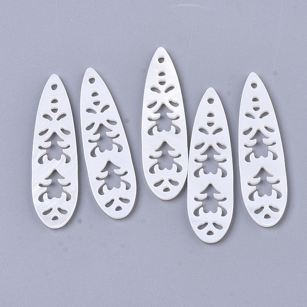 

PandaHall Natural Freshwater Shell Pendants, Hollow Teardrop, Creamy White, 40x11x2mm Freshwater Shell Teardrop