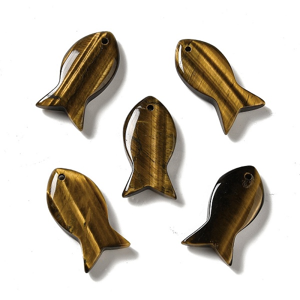 

PandaHall Natural Tiger Eye Pendants, Fish Charms, 39x20x7~7.5mm, Hole: 2.3mm Tiger Eye Fish