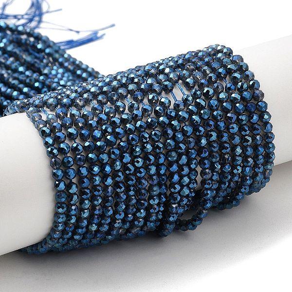 

PandaHall Electroplate Transparent Glass Beads Strands, Rainbow Plated, Faceted Round, Marine Blue, 3x2.5mm, Hole: 0.7mm, about...