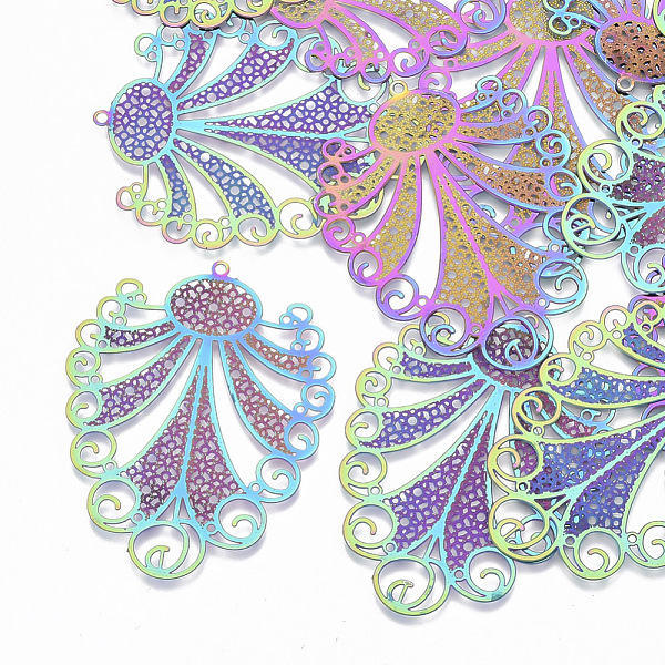 

PandaHall Ion Plating(IP) 304 Stainless Steel Filigree Pendants, Etched Metal Embellishments, Rainbow Color, 47x37x0.3mm, Hole: 1.4mm 304...