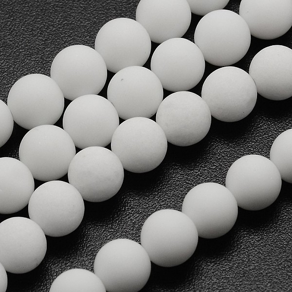 

PandaHall Natural White Jade Beads Strands, Frosted, Round, 8mm, Hole: 1mm, about 48pcs/strand, 15.1 inch White Jade Round White