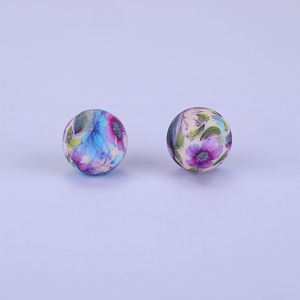

PandaHall Printed Round with Flower Pattern Silicone Focal Beads, Lavender Blush, 15x15mm, Hole: 2mm Silicone Round