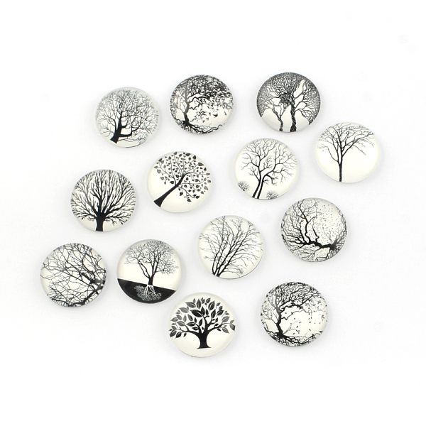 

PandaHall Glass Cabochons, For DIY Projects, Half Round/Dome with Tree Pattern, Mixed Color, 25x6mm Glass Half Round Multicolor