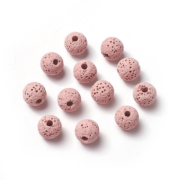 PandaHall Unwaxed Natural Lava Rock Beads, for Perfume Essential Oil Beads, Aromatherapy Beads, Dyed, Round, Pink, 8.5mm, Hole: 1.5~2mm Lava...