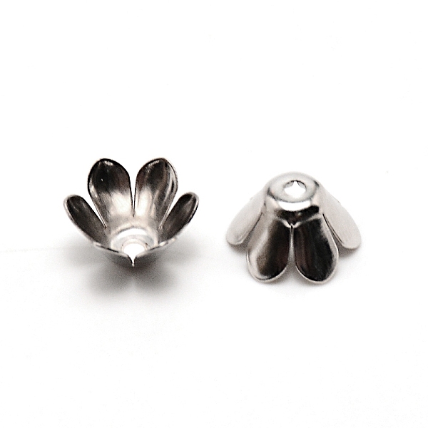 

PandaHall 6-Petal Iron Bead Caps, Flower, Platinum, 10x6.2mm, Hole: 1.6mm, inner diameter: 10mm, about 50pcs/bag Iron