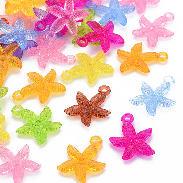 

PandaHall Plastic Pendants, Starfish, Mixed Color, 23.5x19x4mm, Hole: 2.5mm, about 1000pcs/bag Plastic Starfish Multicolor