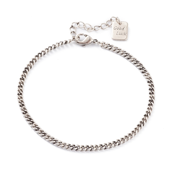 

PandaHall Brass Curb Chain Bracelets, with Lobster Claw Clasps, Long-Lasting Plated, Word Good Luck, Antique Silver, 6-3/4 inch(17.3cm)...