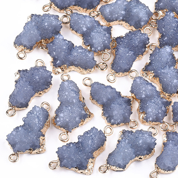 

PandaHall Electroplate Druzy Resin Links connectors, with Iron Findings, Nuggets, Light Gold, Light Steel Blue, 28~29x15.5~16x9~10mm, Hole...