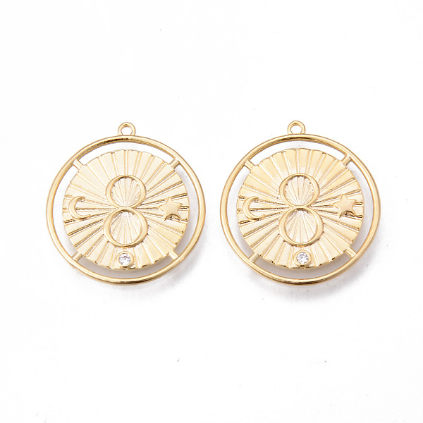 

PandaHall Brass Micro Pave Clear Cubic Zirconia Pendants, Nickel Free, Flat Round with Number Eight & Moon & Star, Real 18K Gold Plated...