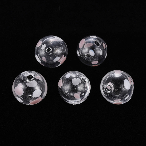 

PandaHall Transparent Handmade Blown Glass Globe Beads, Wave Point Pattern, Round, White, 13.5~14.5x14~15mm, Hole: 1~2mm Glass Round White