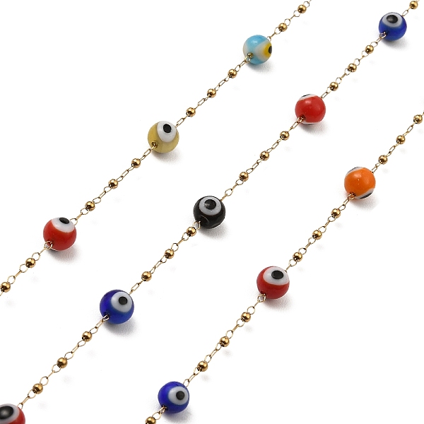 

PandaHall Evil Eye Lampwork Beaded Link Chains, with Golden 304 Stainless Steel Paperclip Chains, Soldered, with Spool, Colorful, 6mm, 2mm...