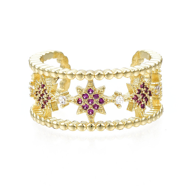 

PandaHall Cubic Zirconia Star Open Cuff Ring, Real 18K Gold Plated Brass Jewelry for Women, Nickel Free, Medium Violet Red, US Size 6...