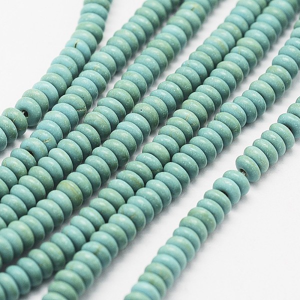 

PandaHall Synthetic Turquoise Bead Strands, Dyed, Rondelle, Aqua, 4.5x2mm, Hole: 2mm, about 182pcs/strand, 14.9 inch Synthetic Turquoise..., Cyan
