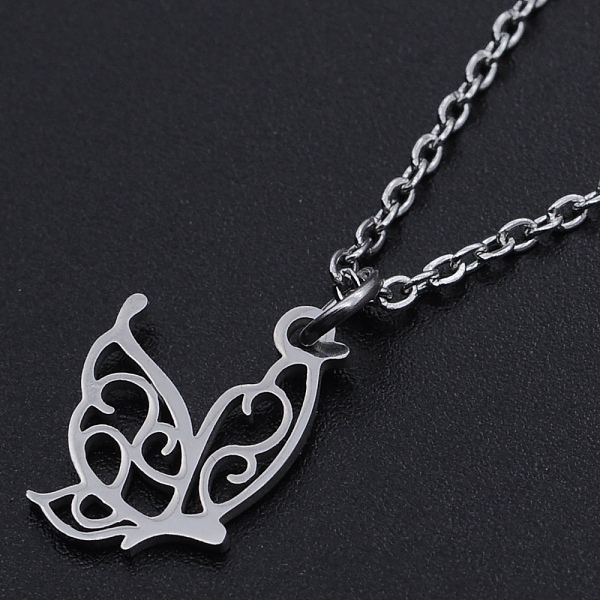 

PandaHall 201 Stainless Steel Pendant Necklaces, with Cable Chains and Lobster Claw Clasps, Butterfly, Stainless Steel Color, 15.74 inch...