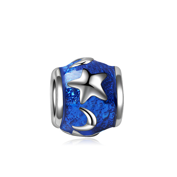 

PandaHall Alloy Enamel European Beads, Large Hole Beads, Rondelle with Star & Moon, Royal Blue, 10x9mm Alloy+Enamel Rondelle